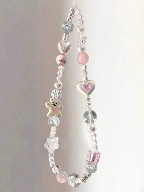 1PC Ins Graffiti Bear West Highland Chain Beaded Jewelry Universal Mobile Phone Ccd Camera Lappel Bracelet Pendant Wrist Diy Gifts For Mother, Family, Friends, Birthday, Holiday Phone Charm, Phone Cha