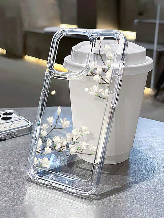 1pc Ins Style Space Shell Transparent Cream Protective Phone Case Compatible With Apple,International Version, Not The Domestic Version