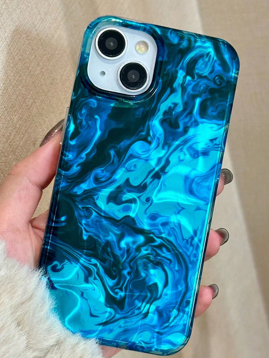 1PC Ins Water Ripple Shell- Blue Ocean Wave IMD Full Coverage Anti-Drop TPU Phone Case Compatible With Apple 11 Pro Max/12 Pro Max/13 Pro Max/14 Pro Max/15 Pro Max/16 Pro Max/17 Pro Max