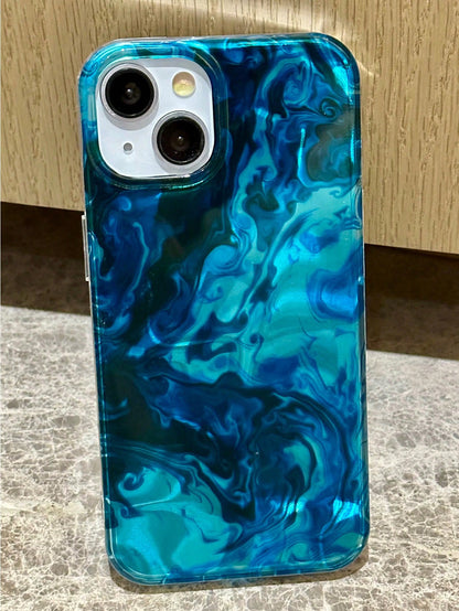 1PC Ins Water Ripple Shell- Blue Ocean Wave IMD Full Coverage Anti-Drop TPU Phone Case Compatible With Apple 11 Pro Max/12 Pro Max/13 Pro Max/14 Pro Max/15 Pro Max/16 Pro Max/17 Pro Max