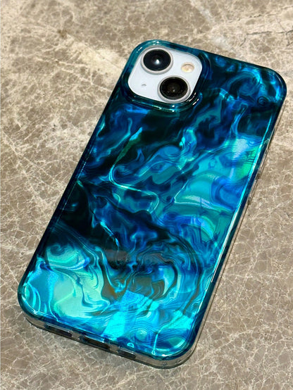 1PC Ins Water Ripple Shell- Blue Ocean Wave IMD Full Coverage Anti-Drop TPU Phone Case Compatible With Apple 11 Pro Max/12 Pro Max/13 Pro Max/14 Pro Max/15 Pro Max/16 Pro Max/17 Pro Max