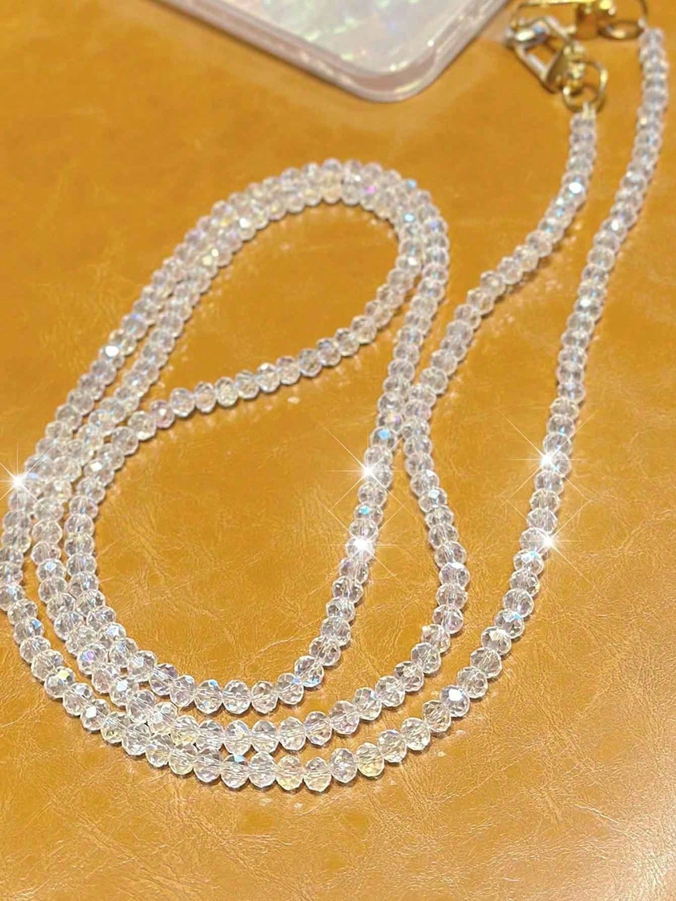 1pc Jade White & Black Orchid Shiny Glass Bead Chain, Suitable For Phone Lanyard, Bracelet, Crossbody Strap, Compatible With Bags