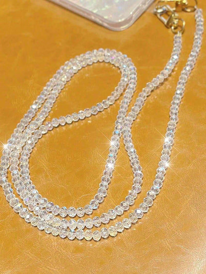 1pc Jade White & Black Orchid Shiny Glass Bead Chain, Suitable For Phone Lanyard, Bracelet, Crossbody Strap, Compatible With Bags