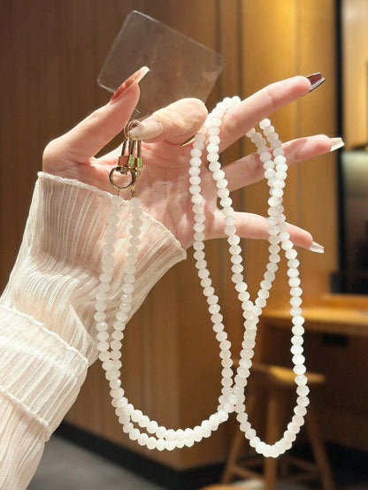 1pc Jade White & Black Orchid Shiny Glass Bead Chain, Suitable For Phone Lanyard, Bracelet, Crossbody Strap, Compatible With Bags