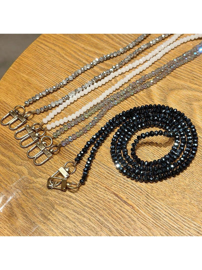 1pc Jade White & Black Orchid Shiny Glass Bead Chain, Suitable For Phone Lanyard, Bracelet, Crossbody Strap, Compatible With Bags