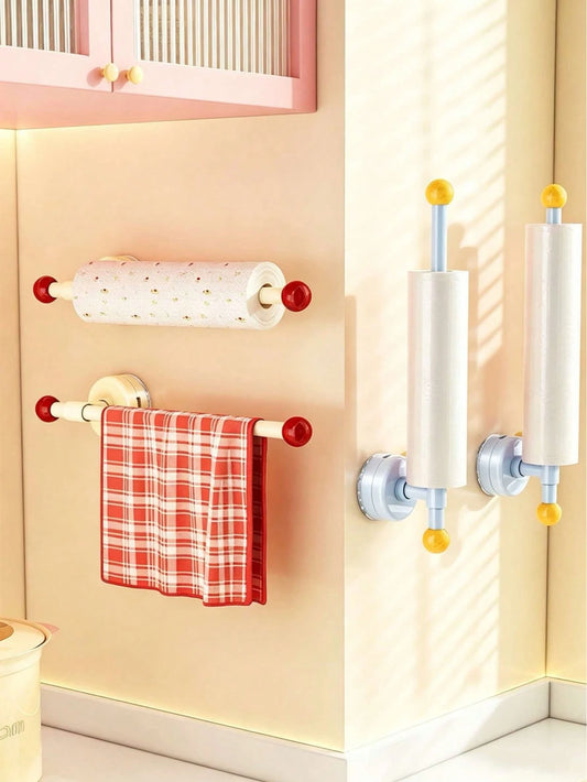 1PC Kitchen Paper Towel Holder Cabinet Door Under-Cabinet Hanging Roll Paper Rack Storage Shelf Clip-On Hanging Plastic Wrap Dish Cloth Organizer