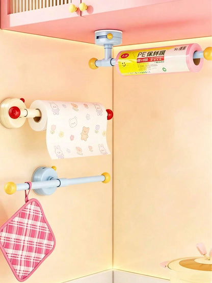 1PC Kitchen Paper Towel Holder Cabinet Door Under-Cabinet Hanging Roll Paper Rack Storage Shelf Clip-On Hanging Plastic Wrap Dish Cloth Organizer