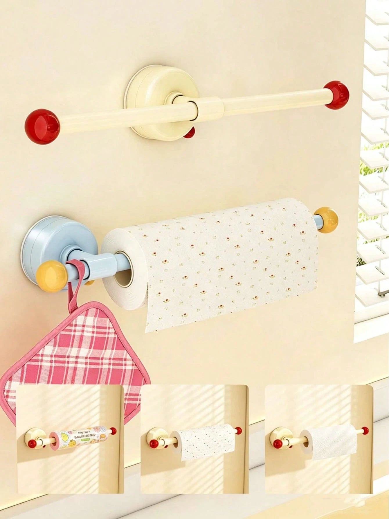 1PC Kitchen Paper Towel Holder Cabinet Door Under-Cabinet Hanging Roll Paper Rack Storage Shelf Clip-On Hanging Plastic Wrap Dish Cloth Organizer