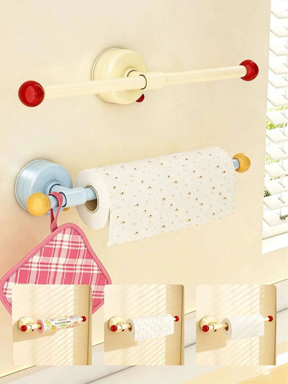 1PC Kitchen Paper Towel Holder Cabinet Door Under-Cabinet Hanging Roll Paper Rack Storage Shelf Clip-On Hanging Plastic Wrap Dish Cloth Organizer