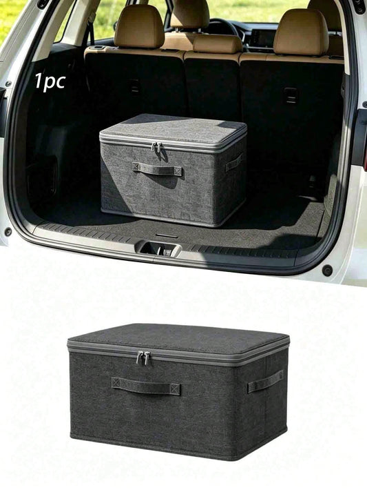 1pc Large Capacity Foldable Car Trunk Organizer With Lid And Handles- Waterproof Storage Box, Suitable For SUV And Sedan- Multifunctional Foldable Cargo Box For Clothes, Bedding, Groceries And Close