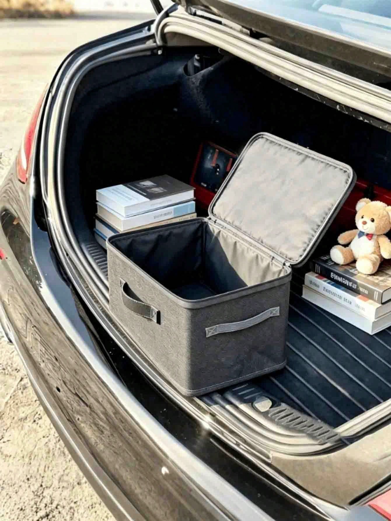 1pc Large Capacity Foldable Car Trunk Organizer With Lid And Handles- Waterproof Storage Box, Suitable For SUV And Sedan- Multifunctional Foldable Cargo Box For Clothes, Bedding, Groceries And Close