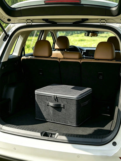 1pc Large Capacity Foldable Car Trunk Organizer With Lid And Handles- Waterproof Storage Box, Suitable For SUV And Sedan- Multifunctional Foldable Cargo Box For Clothes, Bedding, Groceries And Close