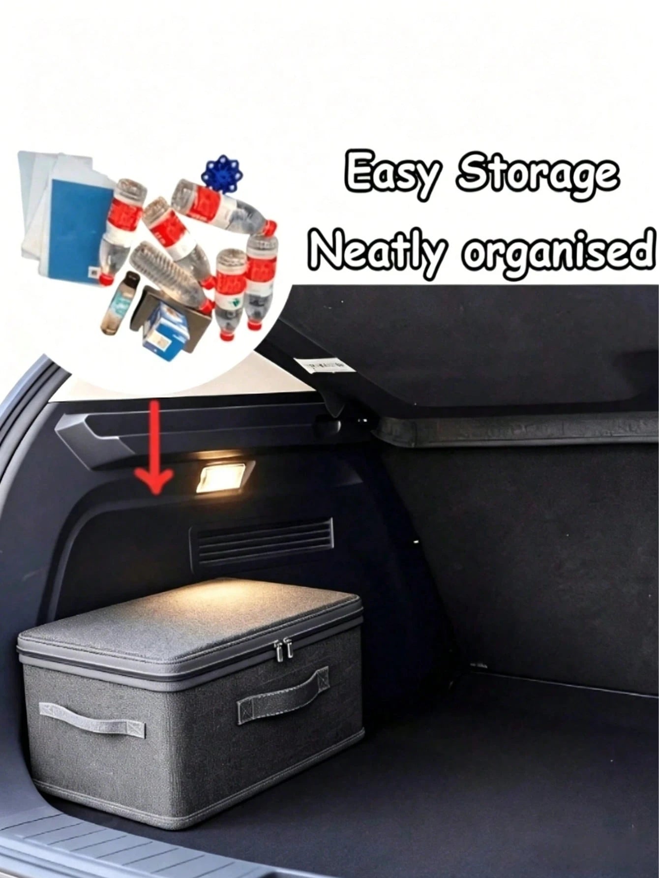 1pc Large Capacity Foldable Car Trunk Organizer With Lid And Handles- Waterproof Storage Box, Suitable For SUV And Sedan- Multifunctional Foldable Cargo Box For Clothes, Bedding, Groceries And Close