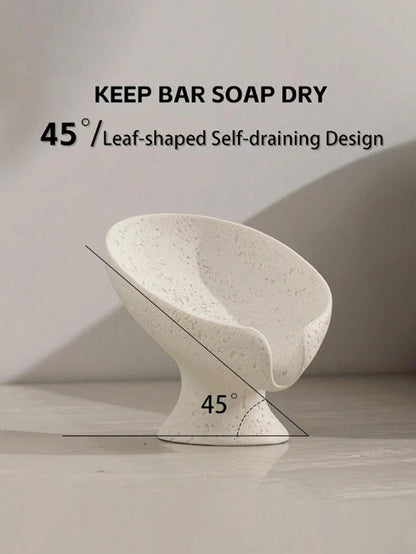 1pc Leaf-Shaped Self-Draining Soap Dish, Suitable For Keeping Soap Dry In Shower, Bathroom Sink, Kitchen Counter Or Bathtub, Appearance Similar To Gypsum Stone