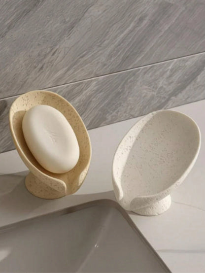 1pc Leaf-Shaped Self-Draining Soap Dish, Suitable For Keeping Soap Dry In Shower, Bathroom Sink, Kitchen Counter Or Bathtub, Appearance Similar To Gypsum Stone