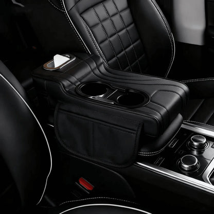 1pc Leather Car Armrest Console Pad, Height-Increasing Armrest, With 2 Cup Holders, Tissue Box And Side Pockets, Practical Storage Design, Suitable For Most Sedans, SUVs And Trucks