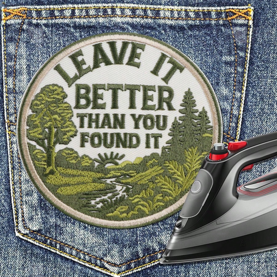 1pc "Leave It Better" Embroidered Patch- Outdoor Camping/Hiking Personalized Fabric Sticker, American Style Forest & Stream DIY Decor