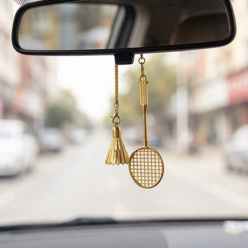 1pc Luxury Badminton Car Hanging Ornament, Niche Sports Style Rearview Mirror Pendant, Badminton Enthusiast Car Decor