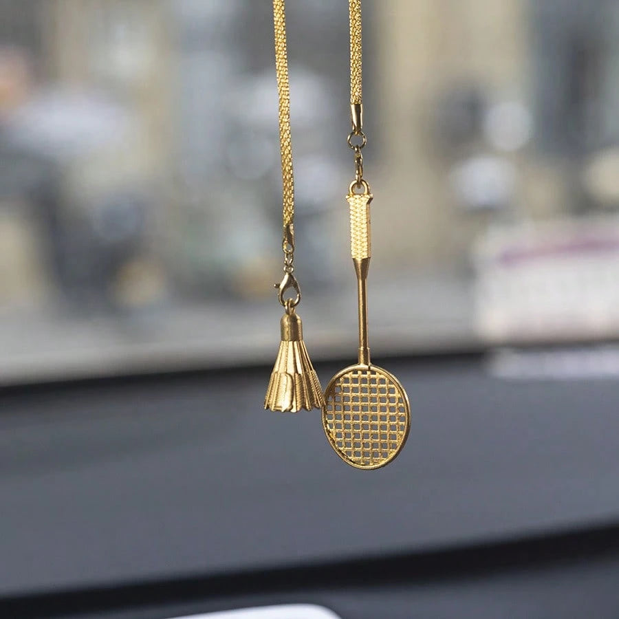 1pc Luxury Badminton Car Hanging Ornament, Niche Sports Style Rearview Mirror Pendant, Badminton Enthusiast Car Decor