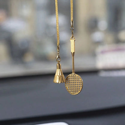 1pc Luxury Badminton Car Hanging Ornament, Niche Sports Style Rearview Mirror Pendant, Badminton Enthusiast Car Decor