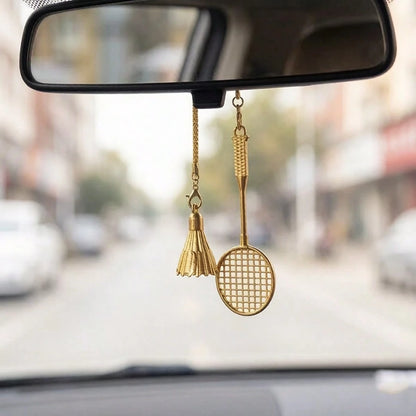 1pc Luxury Badminton Car Hanging Ornament, Niche Sports Style Rearview Mirror Pendant, Badminton Enthusiast Car Decor