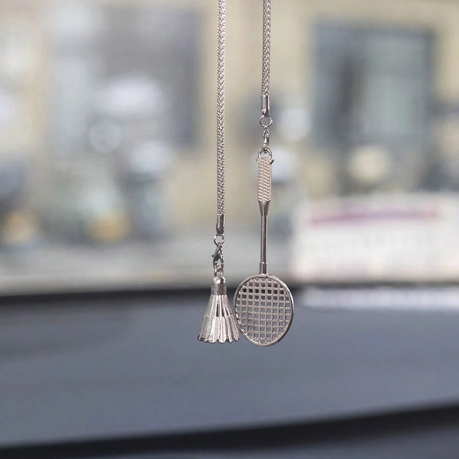 1pc Luxury Badminton Car Hanging Ornament, Niche Sports Style Rearview Mirror Pendant, Badminton Enthusiast Car Decor