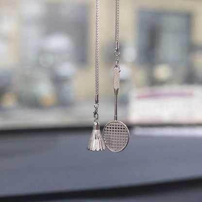 1pc Luxury Badminton Car Hanging Ornament, Niche Sports Style Rearview Mirror Pendant, Badminton Enthusiast Car Decor
