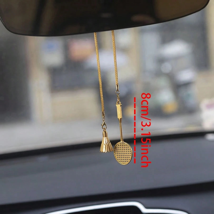 1pc Luxury Badminton Car Hanging Ornament, Niche Sports Style Rearview Mirror Pendant, Badminton Enthusiast Car Decor