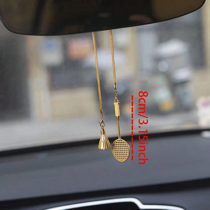 1pc Luxury Badminton Car Hanging Ornament, Niche Sports Style Rearview Mirror Pendant, Badminton Enthusiast Car Decor
