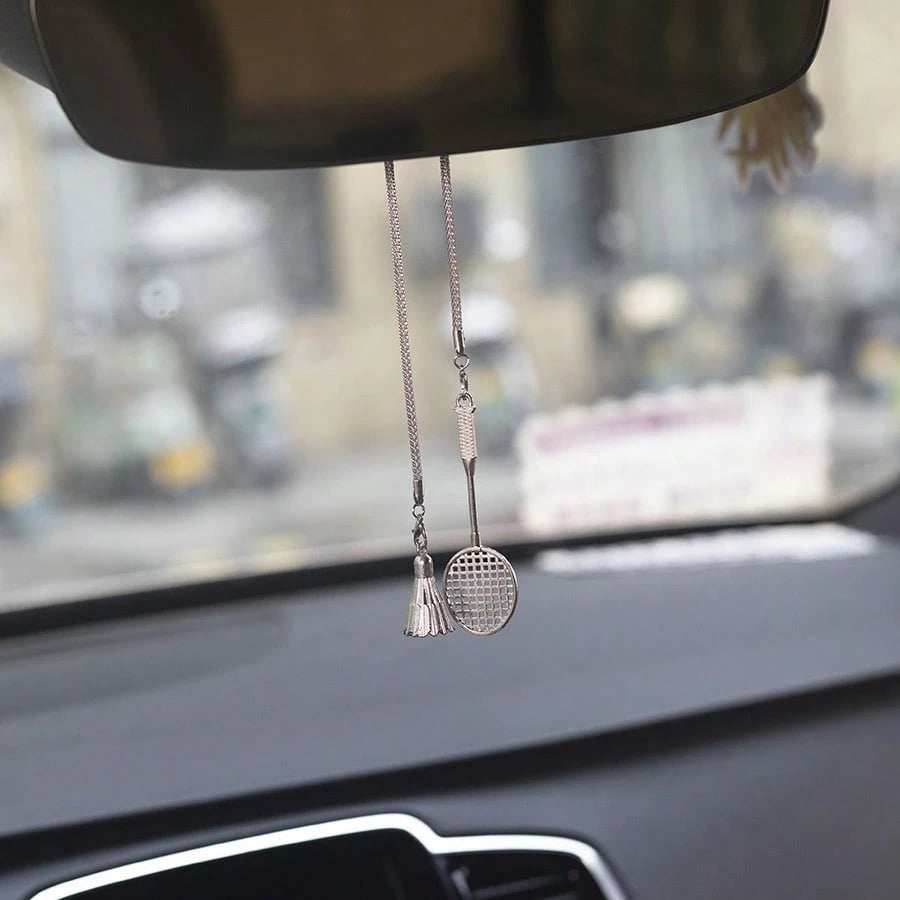 1pc Luxury Badminton Car Hanging Ornament, Niche Sports Style Rearview Mirror Pendant, Badminton Enthusiast Car Decor