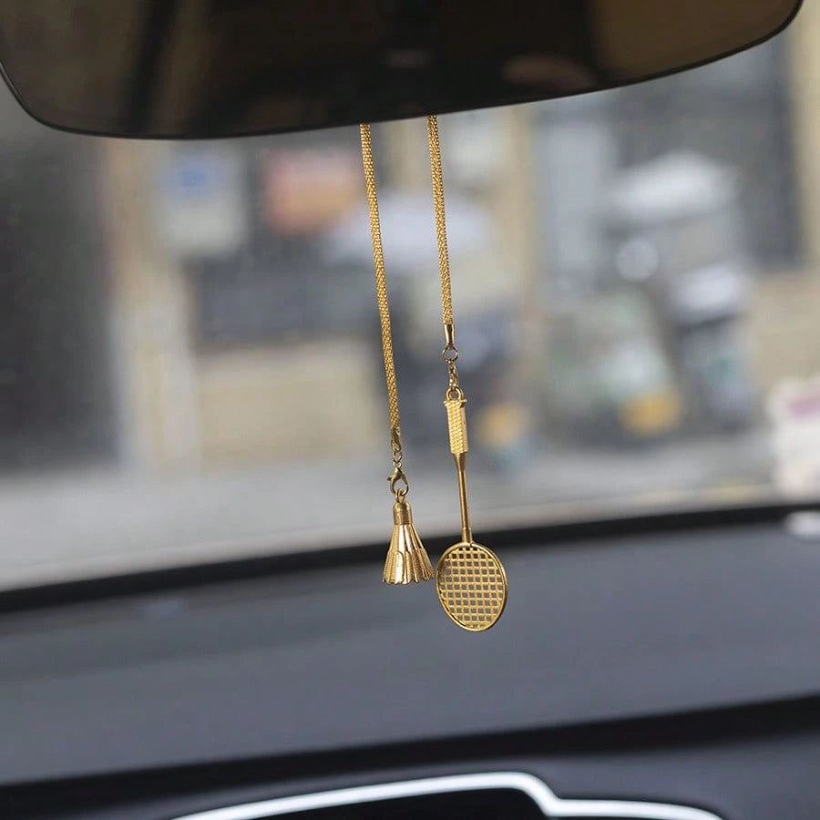 1pc Luxury Badminton Car Hanging Ornament, Niche Sports Style Rearview Mirror Pendant, Badminton Enthusiast Car Decor