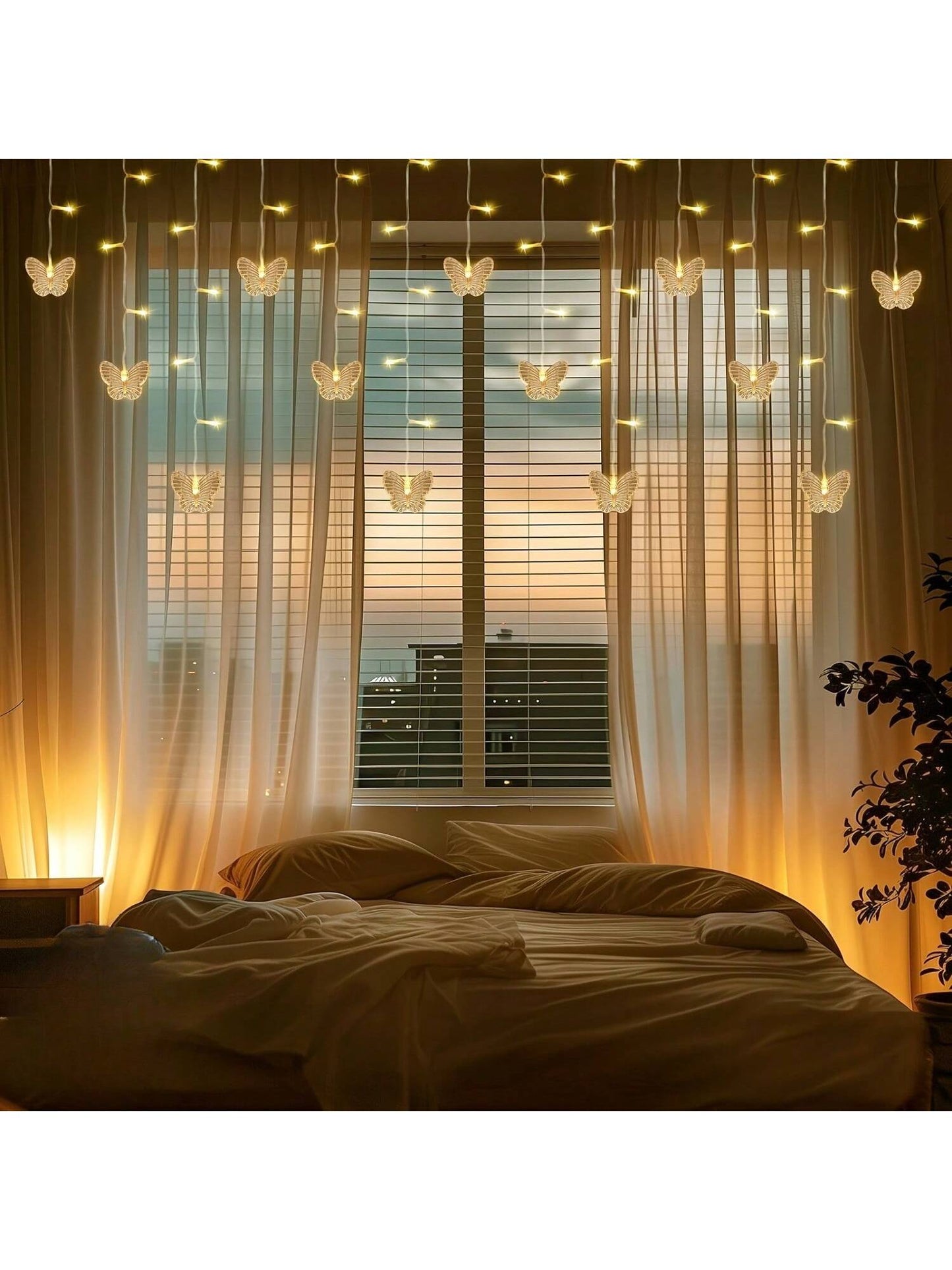 1pc Magic Butterfly LED Curtain Light- 96 LED Beads, 8 Modes, USB Powered, Remote Control, Copper Wire String Lights, Suitable For Nursery, Bedroom, Wedding, Party, Dorm, Patio Decor, Baby Shower, Ho