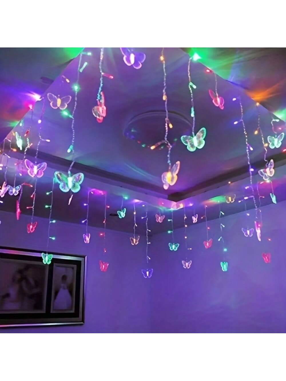 1pc Magic Butterfly LED Curtain Light- 96 LED Beads, 8 Modes, USB Powered, Remote Control, Copper Wire String Lights, Suitable For Nursery, Bedroom, Wedding, Party, Dorm, Patio Decor, Baby Shower, Ho