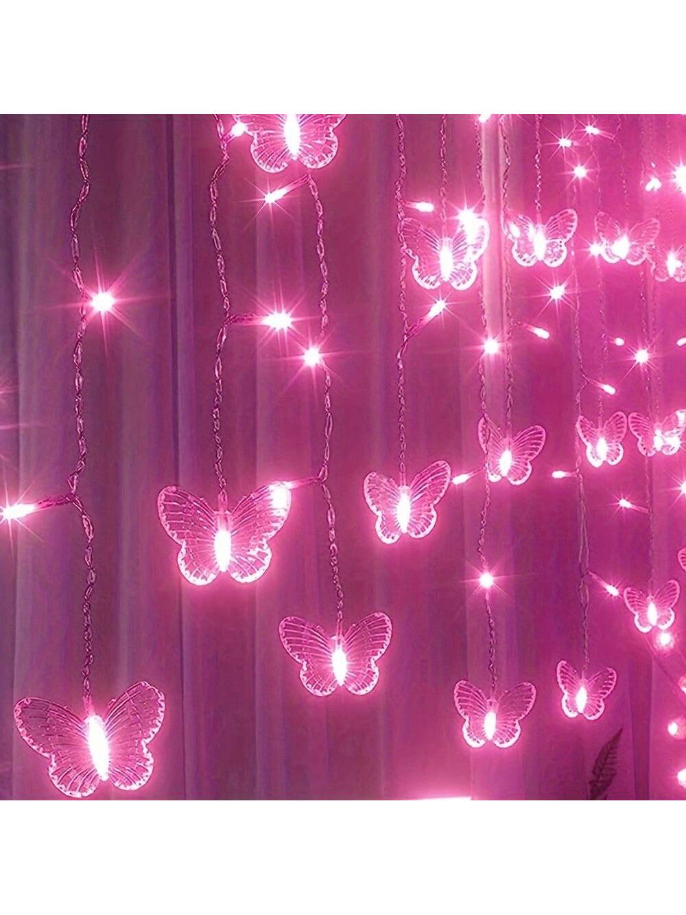 1pc Magic Butterfly LED Curtain Light- 96 LED Beads, 8 Modes, USB Powered, Remote Control, Copper Wire String Lights, Suitable For Nursery, Bedroom, Wedding, Party, Dorm, Patio Decor, Baby Shower, Ho