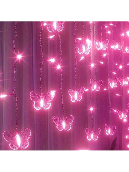 1pc Magic Butterfly LED Curtain Light- 96 LED Beads, 8 Modes, USB Powered, Remote Control, Copper Wire String Lights, Suitable For Nursery, Bedroom, Wedding, Party, Dorm, Patio Decor, Baby Shower, Ho