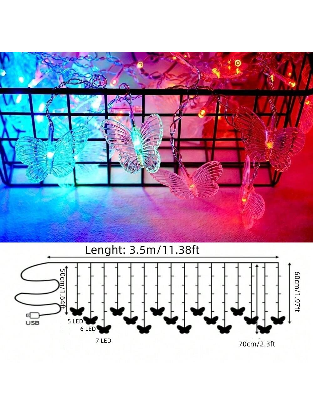 1pc Magic Butterfly LED Curtain Light- 96 LED Beads, 8 Modes, USB Powered, Remote Control, Copper Wire String Lights, Suitable For Nursery, Bedroom, Wedding, Party, Dorm, Patio Decor, Baby Shower, Ho
