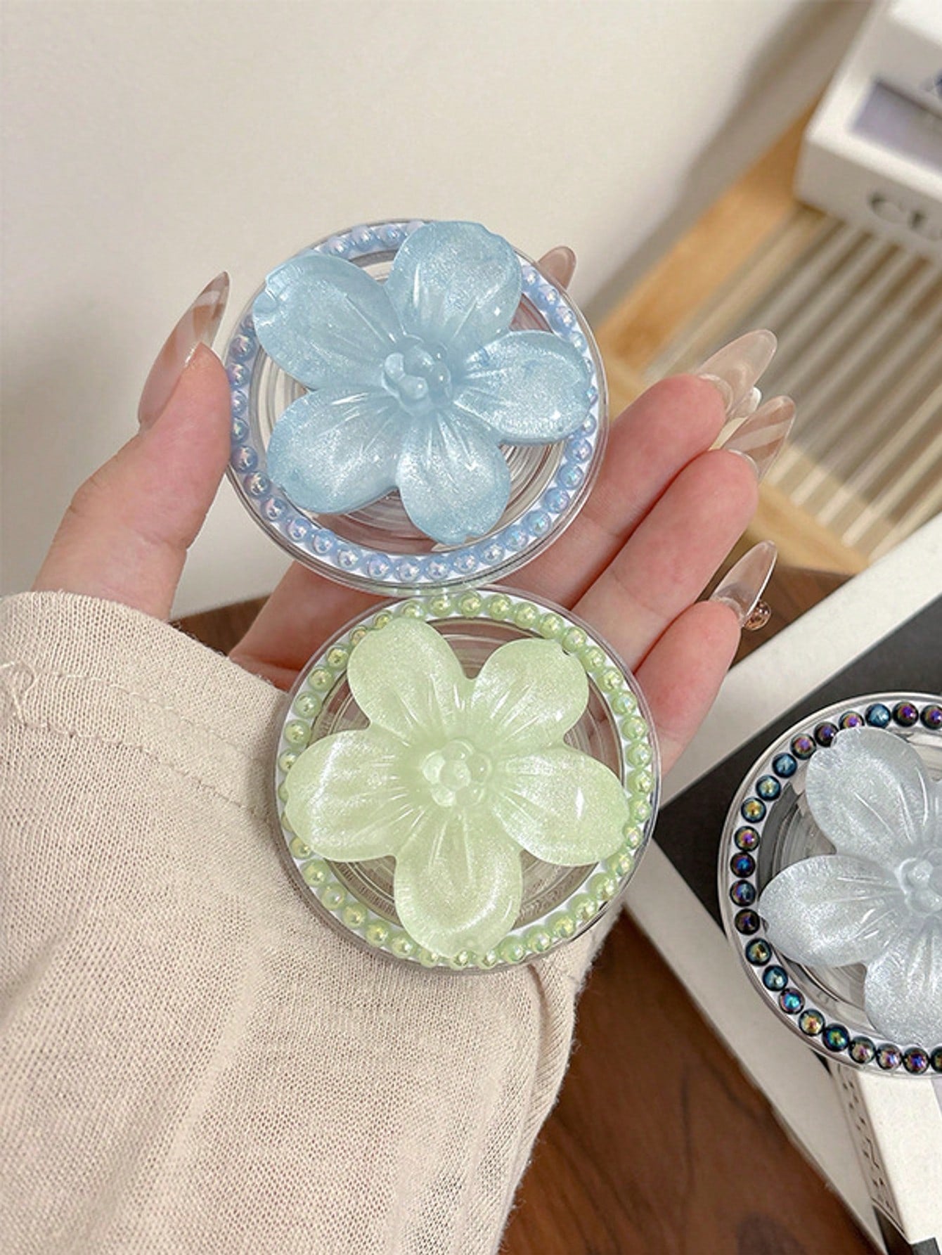 1pc Magnetic 3D Floral Transparent Phone Holder, Adhesive, Adjustable Stand, Air Cushion Stand, Magsafe Expandable Ring Grip Compatible With IPhone, Android Phone, Gift For Birthday, Family, Friends P