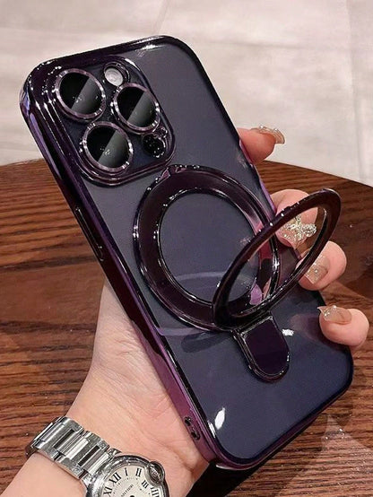 1pc Magnetic Electroplated Transparent Silicone TPU Shockproof Phone Case With Metal Sliding Stand/Shockproof Phone Case, TPU Material, Compatible With IPhone 15 Pro Max/16 Pro Max/16 Pro/11/12/13/14