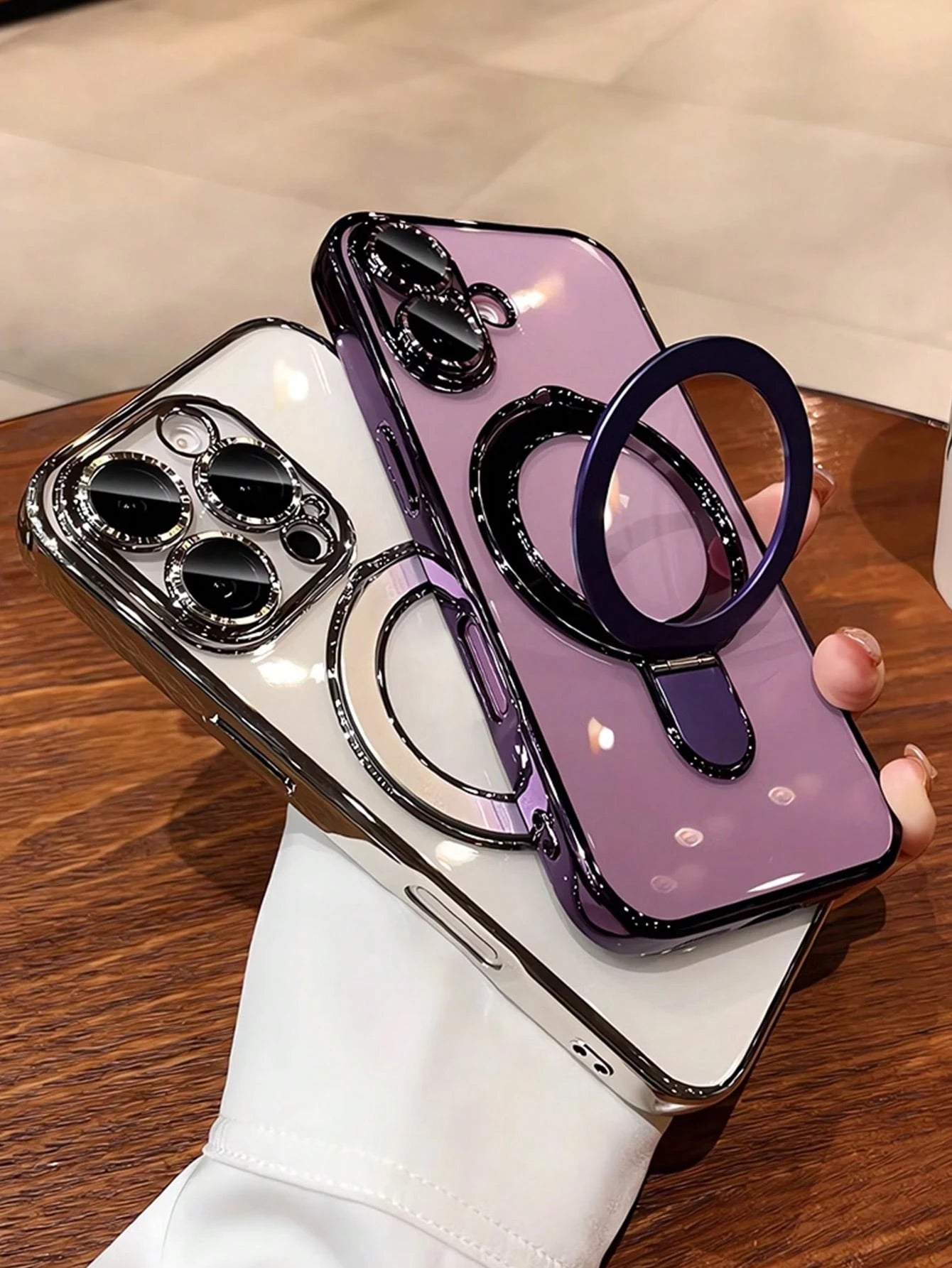 1pc Magnetic Electroplated Transparent Silicone TPU Shockproof Phone Case With Metal Sliding Stand/Shockproof Phone Case, TPU Material, Compatible With IPhone 15 Pro Max/16 Pro Max/16 Pro/11/12/13/14