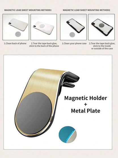 1pc Magnetic L-Shaped Car Vent Phone Holder, Horizontal & Vertical Universal Compatible With IPhone, Android Phone, Gift For Birthday, Family, Friends Car Accessories, Car Phone Holder