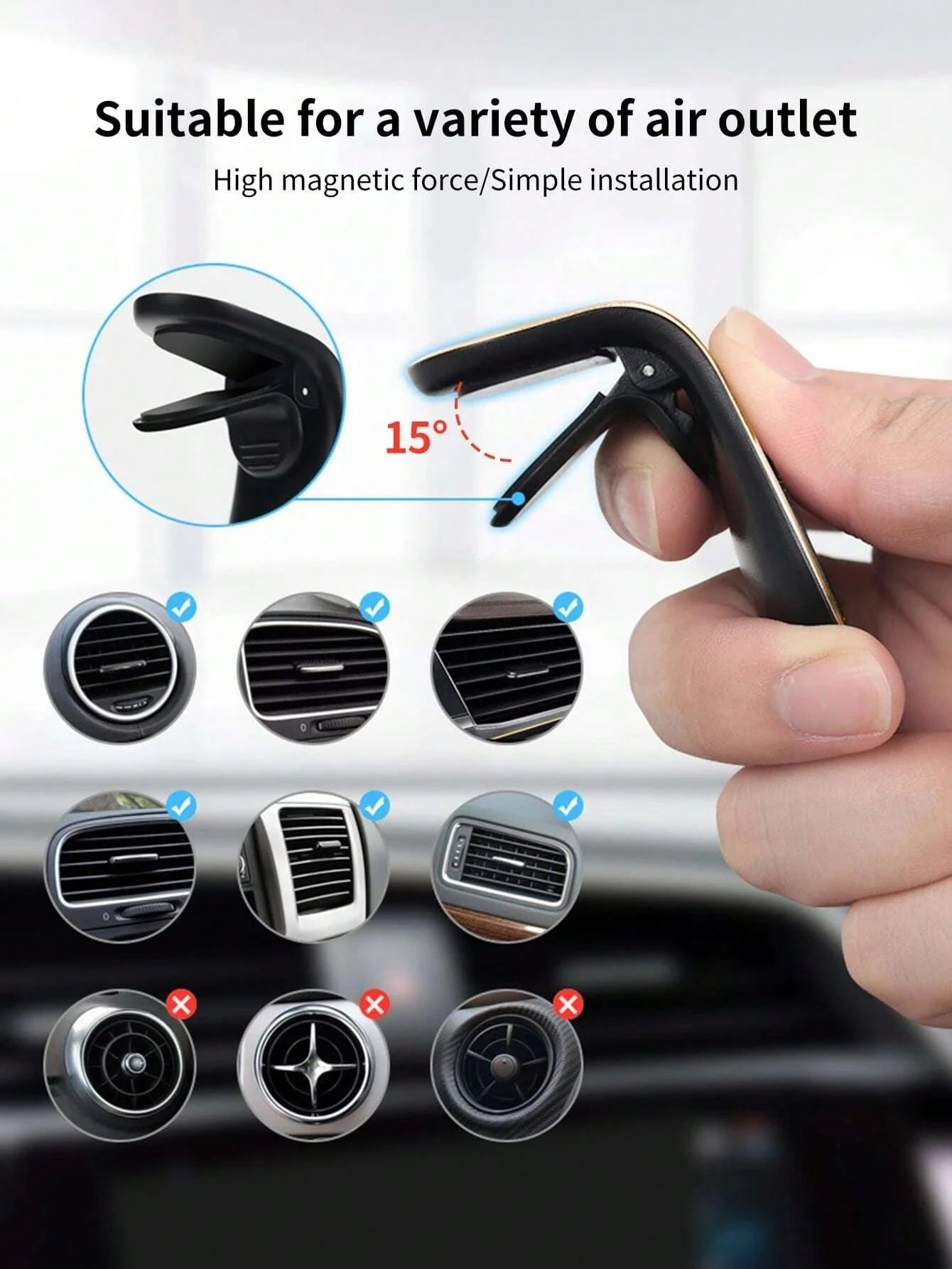 1pc Magnetic L-Shaped Car Vent Phone Holder, Horizontal & Vertical Universal Compatible With IPhone, Android Phone, Gift For Birthday, Family, Friends Car Accessories, Car Phone Holder