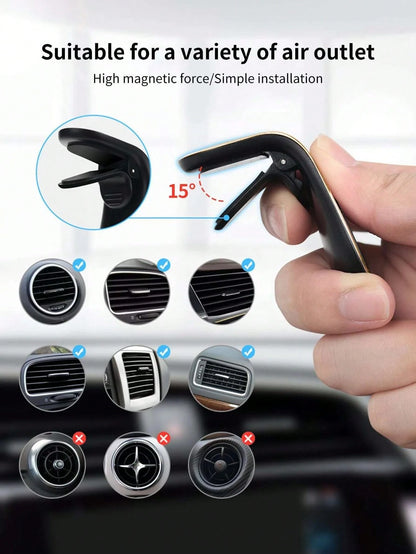 1pc Magnetic L-Shaped Car Vent Phone Holder, Horizontal & Vertical Universal Compatible With IPhone, Android Phone, Gift For Birthday, Family, Friends Car Accessories, Car Phone Holder