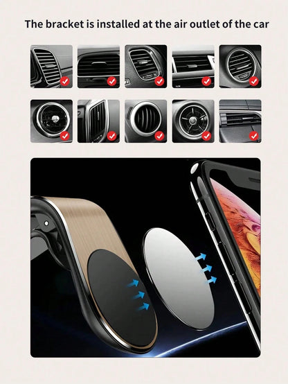 1pc Magnetic L-Shaped Car Vent Phone Holder, Horizontal & Vertical Universal Compatible With IPhone, Android Phone, Gift For Birthday, Family, Friends Car Accessories, Car Phone Holder