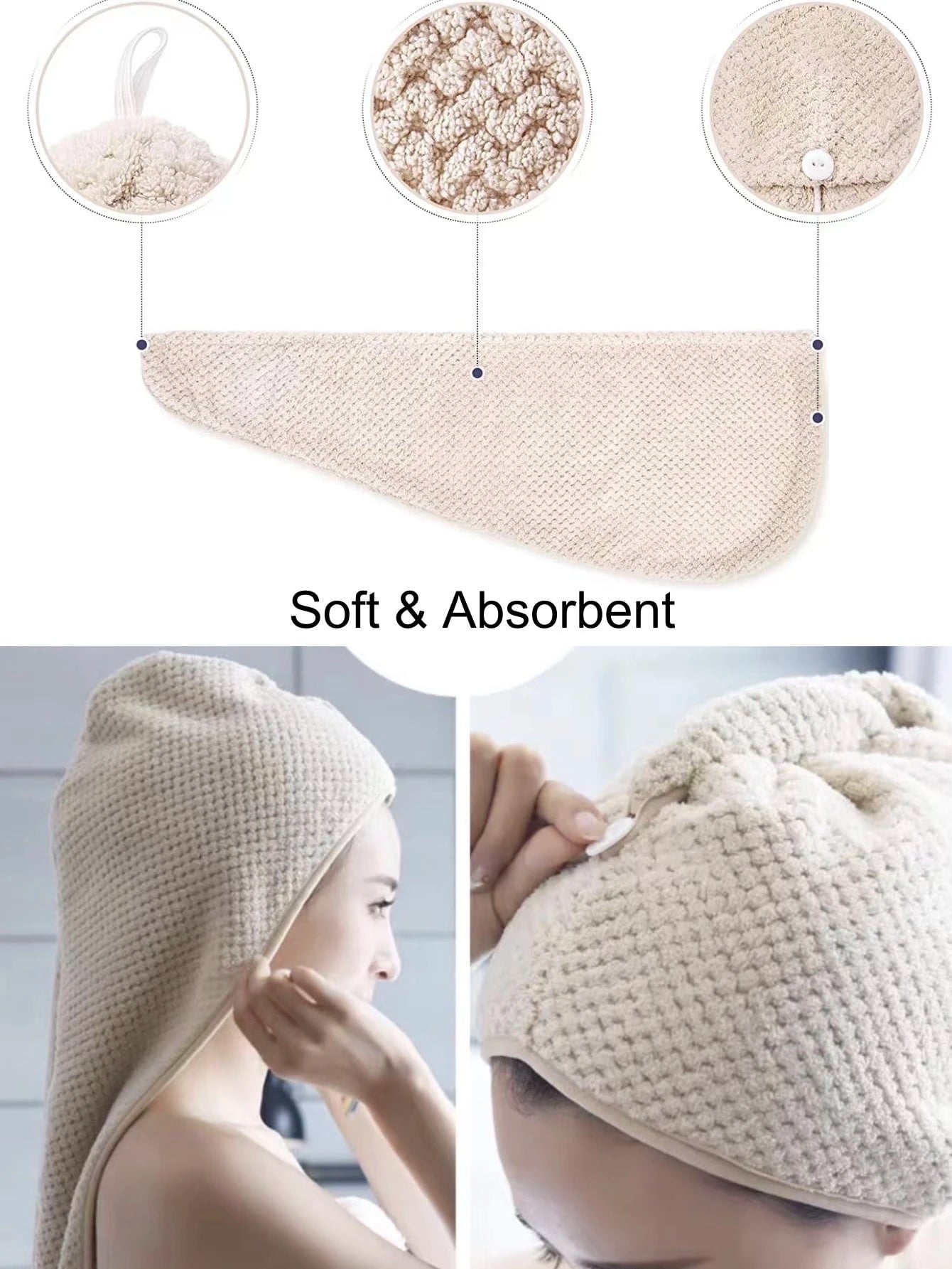 1pc Microfiber Hair Towel For Women, Super Absorbent & Quick Dry Hair Drying Wrap With Elastic Strap, Suitable For Long & Short Hair, Perfect For Home Use