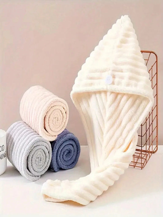 1pc Microfiber Towel, 300Gsm Soft Wavy Hair Drying Cap, Minimalist Solid Color Bathroom Towel, Super Absorbent Quick Dry Curly Hair Turban, Anti-Frizz Wet Hair Bath Cap, Bathroom Accessories