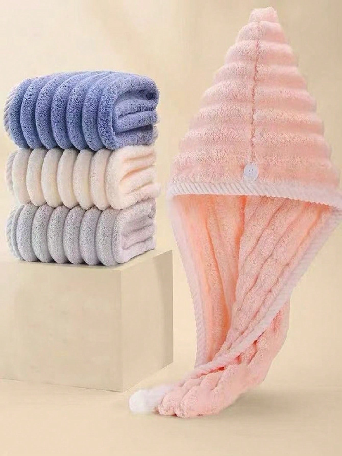 1pc Microfiber Towel, 300Gsm Soft Wavy Hair Drying Cap, Minimalist Solid Color Bathroom Towel, Super Absorbent Quick Dry Curly Hair Turban, Anti-Frizz Wet Hair Bath Cap, Bathroom Accessories