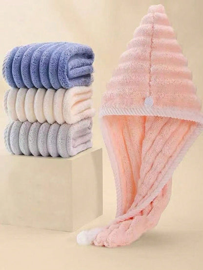 1pc Microfiber Towel, 300Gsm Soft Wavy Hair Drying Cap, Minimalist Solid Color Bathroom Towel, Super Absorbent Quick Dry Curly Hair Turban, Anti-Frizz Wet Hair Bath Cap, Bathroom Accessories