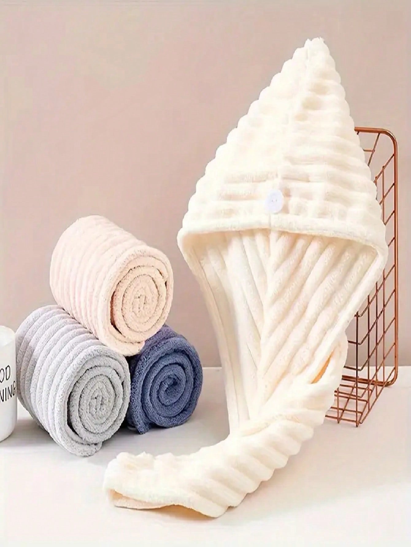 1pc Microfiber Towel, 300Gsm Soft Wavy Hair Drying Cap, Minimalist Solid Color Bathroom Towel, Super Absorbent Quick Dry Curly Hair Turban, Anti-Frizz Wet Hair Bath Cap, Bathroom Accessories