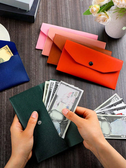 1pc Minimalist Faux Leather Reusable Cash Envelope With Card Slots Fashionable Solid Color Pouch For Daily Use Cash Envelope Wallet Envelope Wallets Burgundy Gifts For Women Wallet Purse Wallet Long W
