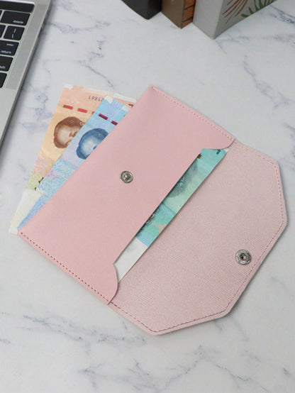 1pc Minimalist Faux Leather Reusable Cash Envelope With Card Slots Fashionable Solid Color Pouch For Daily Use Cash Envelope Wallet Envelope Wallets Burgundy Gifts For Women Wallet Purse Wallet Long W